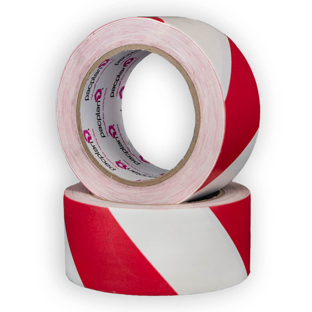 2 x Red & White Hazard Warning Tape Rolls Self Adhesive 50mmx33M 