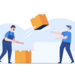 Warehouse staff wearing uniform Loading parcel box and checking product from warehouse. Delivery and logistic, storage and truck, transportation industry, delivery and logistic. Business delivery